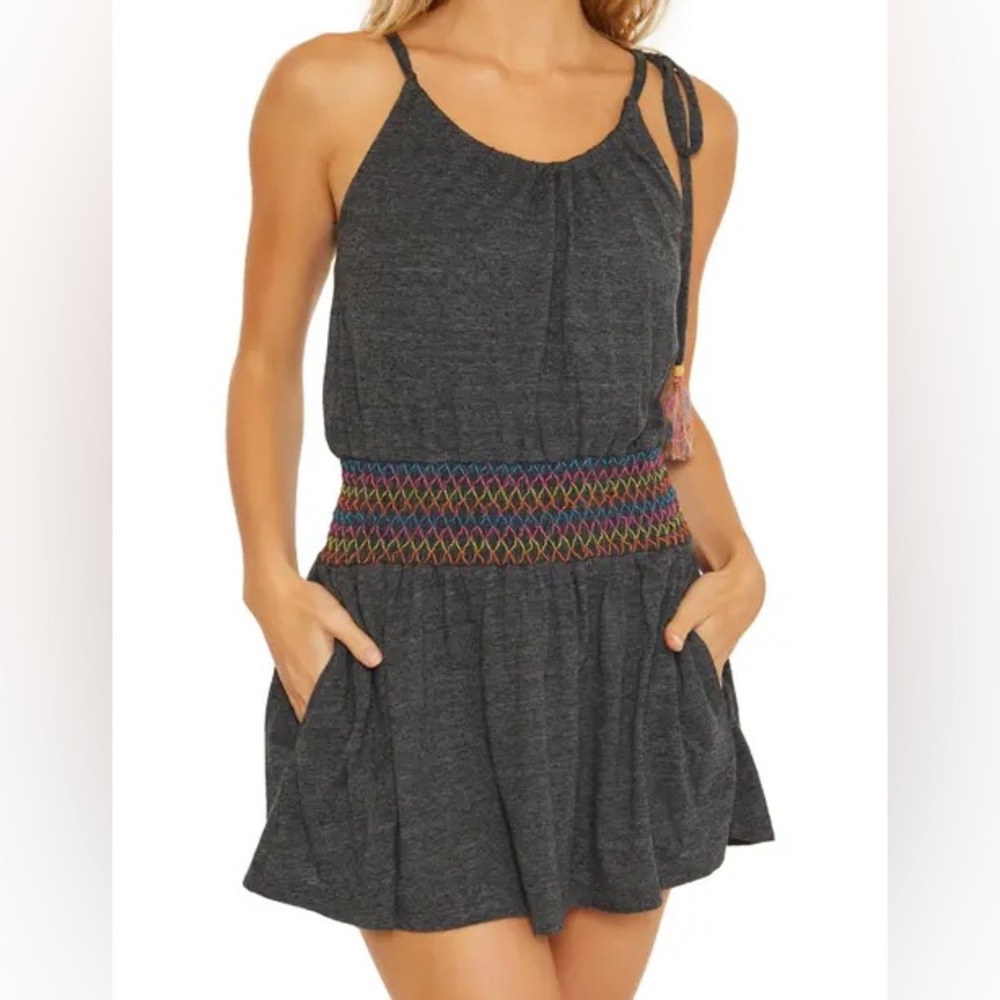 Cupshe Romper Cover Up Gray Multicolor Smocked Waist M New